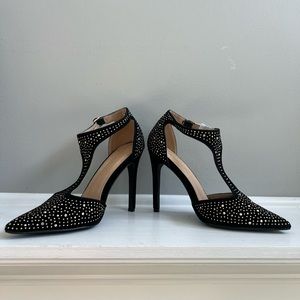 Lilana Black Womens Size 6 Heels Sliver Rhinstones